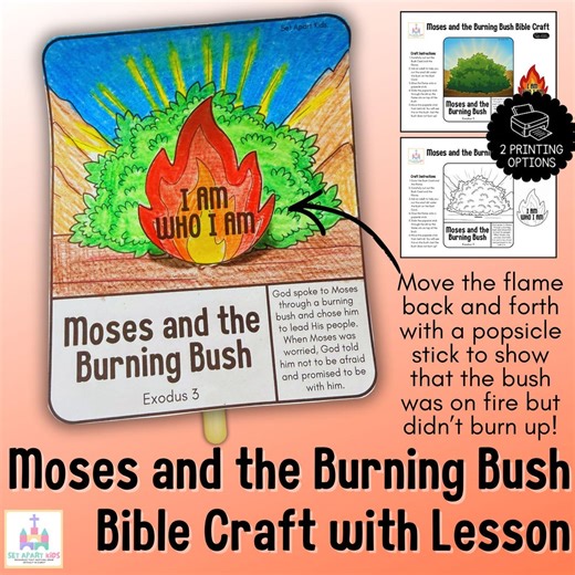 Moses and the Burning Bush Bible Craft for Kids | Exodus 3 Sunday School Activity, Trust in God - Etsy