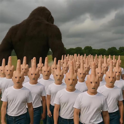 Middle Finger Armored ranks march forward, heads steady yet resolute, as the gorilla behind strides against them, kicking up a storm of dust. Join us ： https://amzn.to/3LePlPb #middlefinger | Middle Finger