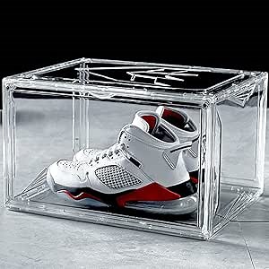 Clear Shoe Box Stackable Plastic Sneaker Box Container, Magnetic Side Open Shoe Organizer and Shoes Storage Case, Full Transparent Versatile Display Case for Hats/Models