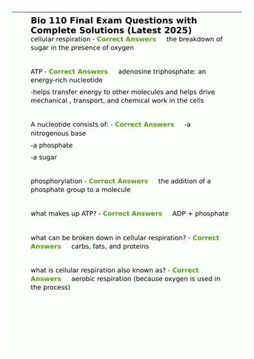 Bio 110 Final Exam Questions with Complete Solutions Latest 2025