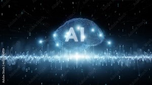 Artificial intelligence cyberspace with ai brain loop animation. Big data flow analysis.