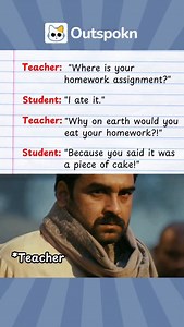 😨And that’s how one idiom destroyed a 20-year teaching career 💔 😭 #reelitfeelit #explore #trendingreelsvideo❤️😍👩‍❤️‍👨 Teacher: “Where’s your homework?” Student: “I ate it.” Teacher: “WHY?!” Student: “You said it was a piece of cake. 📉 English: gone. 📚 Idioms: officially banned. 👩‍🏫 Teacher: now teaching math out of spite. Now the teacher’s questioning grammar, life, and bakery metaphors. Tag that one friend who takes everything literally 👇 (English humor English learning fun grammar j