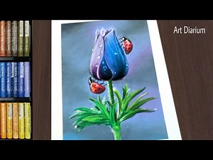 Easy! Ladybug on Flower Drawing with Oil Pastel for Beginners [Step by Step]