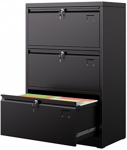 SUPEER 3 Drawers Metal Lateral File Storage Cabinet with 3 Individual Locks and Hanging Folders for Letter/Legal A4 Size, Wide File Storage Cabinet for Home Office School, Assembly Required