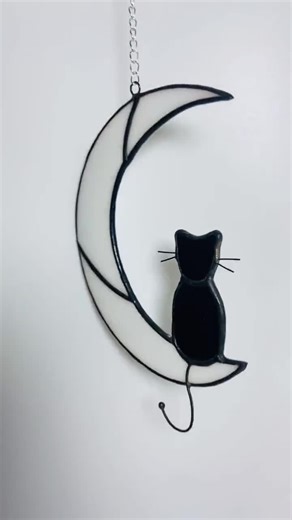 Cat Suncatcher: Stained Glass Cat on Moon, Memorial Gift - Etsy