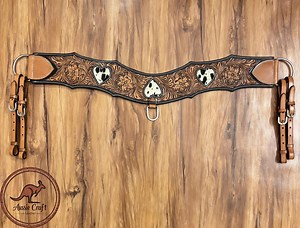 Hand Tooled Leather Horse Tripping Collar: Cowhide Heart Inlay, Western Tack - Etsy