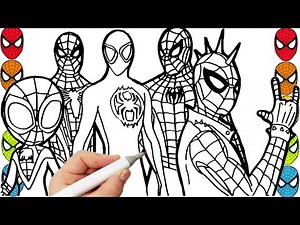 Spider-Man Coloring Pages Spider-Man and Friends draw marvel coloring compilation 57 wow