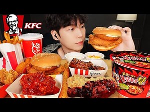 ASMR MUKBANG | KOREA KFC burger, fried chicken, Cheese ball, cheese sticks, fire noodles Korean Food