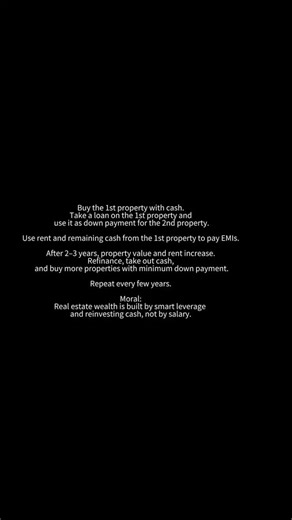 Finance Education | Most people work for money. Smart investors make assets work for them. Buy one property with cash. Use leverage. Let rent pay EMIs. Repeat... | Instagram