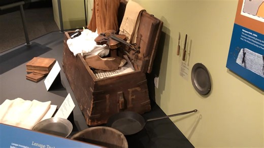 John Forsythe’s trunk is part of a permanent exhibit at the Chester County History center. According to Family history: “We are told that amongst other things he was the owner of a fiddle, and 19 fine linen shirts which his mother had spun and made for him, and a fine scarlet waistcoat. He became a member of Uwchlan Monthly Meeting, 1-4-1776, under the preaching of Rachel Kirk, who was a minister of some note. We are told the change was thorough, both as to dress and address, even to the extent 
