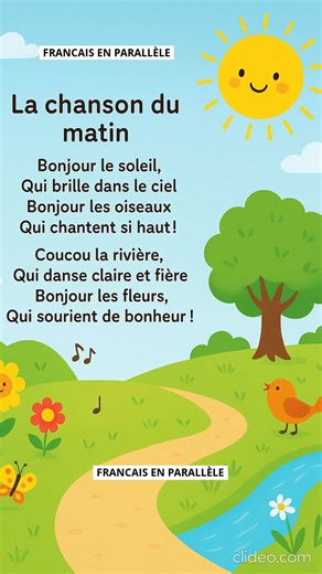 2.4M views · 40K reactions |  La chanson du matin | Comptine joyeuse en français pour enfants  #ComptineFrançaise #ChansonEnfant #MusiquePourEnfants #ÉveilMusical #ChansonMaternelle #ComptineChantée #ChansonFrancais #ComptineDuMatin #ApprentissageEnfant #ChansonDouce | Français en parallèle | Facebook