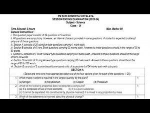 CLASS-9 SCIENCE / Annual Exam 2024 Sample Question Paper / KV CBSE / Kendriya Vidyalaya Term-2