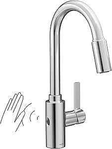 Moen Genta LX Motionsense Wave Sensor Touchless Chrome One-Handle High Arc Pulldown Modern Kitchen Faucet Featuring Power Clean, 7882EWC