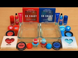 Red vs Blue - Mixing Makeup Eyeshadow Into Slime ASMR