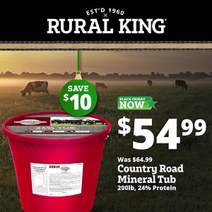Nourish your livestock for less! Grab a Country Road 24% Mineral Tub for $10 OFF, now available for just $54.99! | Rural King