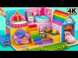 Make Rainbow Princess Secret Dollhouse with Bedroom and Tiny Garage 💖 DIY Miniature House
