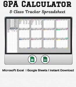 GPA Calculator Spreasheet Cumulative Calculator Digital Download, School Class Tracker, College Course Tracker GPA Weighted Average - Etsy