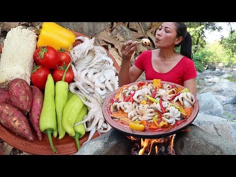 Octopus Curry with Mushroom ,Yam, Tomato, Chili - Octopus recipe Hot spicy Tasty delicious