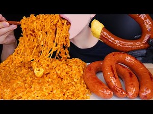 ASMR CHEESY CARBONARA FIRE NOODLES KIELBASA SAUSAGE MUKBANG チーズプルダック 咀嚼音 불닭볶음면 먹방Sosis EATING SOUNDS