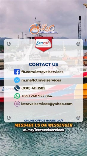 🚤✨ Travel made easier! Check out the latest Baybay ↔ Cebu trip schedules via SeaCat. Fast, convenient, and perfect for your next adventure or quick city run. Book your trip, pack your bags, and sail with comfort! 🌊🛳️ #SeaCatPH #BaybayCity #CebuCity #TravelVisayas #FastFerryPH #VisayasTrip #IslandLifePH #PhilippineTravel #ByaheTa #SailWithSeaCat | L&C Travel Services