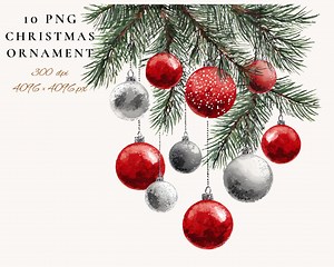 Watercolor Christmas Ornament Clipart: Festive PNG Images (digital Download) 1# - Etsy