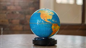 mini globe with earth image. planet earth in cardboard box. miniature planet that spins