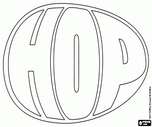 The logo of Hop, an egg coloring page printable game