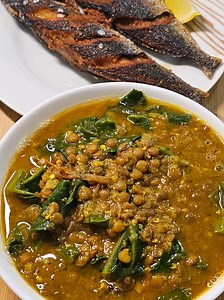 Lentil Soup with Spinach & Crispy Fried Fish — Easy Recipe