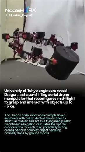 Dragon aerial robot uses multiple linked segments with paired ducted fans to alter its structure