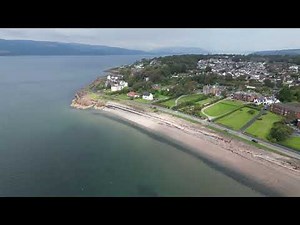Wemyss bay and train station and ferry terminal drone fly over.