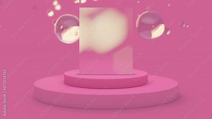 Pink 3D podium with a portal placeholder. Minimal abstract pink background. The theme for the commercial luxury design. 3D animation