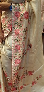 6.4K views · 133 reactions | Tussar silk saree with cross stitching embroidered border following with contrast shaded blouse Code 15301 For queries WhatsApp 9846355800 or call 04844044800 | AshimaFashionstore | Facebook