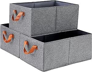 Pack of 3 Clothing Storage Bins for Closet with Handles, Foldabl Fabric Foldable Storage Baskets Cloth Box, Fabric Containers Boxes for Organizing Shelves Bedroom, Gray, Large (gray)