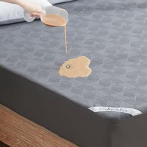 Waterproof Twin XL Size Mattress Protector Breathable Bed Cover 3D Air Fabric Mattress Pad Smooth Soft Noiseless Mattress Cover Fitted Style with Stretchable Pockets Machine Washable (Gray)