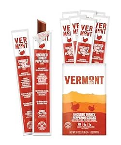 Vermont Smoke & Cure - Turkey Uncured Pepperoni Meat Sticks - Protein Snacks - On the Go Healthier Snack for Adults & Kids - 24 Count