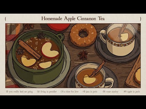 homemade apple cinnamon tea for happy autumn with donuts and baked potatoes