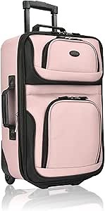 U.S. Traveler Rio Lightweight Softside Rolling Carry-on Suitcase, 2-Wheel Single, Pink