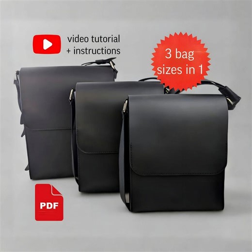Leather Messenger Bag Pattern | 3 Sizes in 1 | Shoulder Bag PDF Template | Leathercraft Pattern for Beginners, Video Tutorial DIY - Etsy