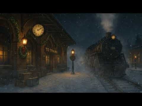 Vintage Christmas Train Station Ambience | Cozy 1940s Winter Night | 3 Hours
