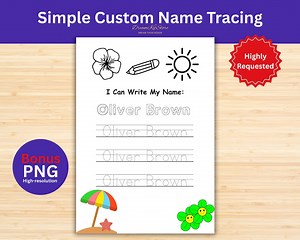 Custom Name Tracing Worksheet: Kids Handwriting Practice (PDF PNG Digital Download) - Etsy Canada