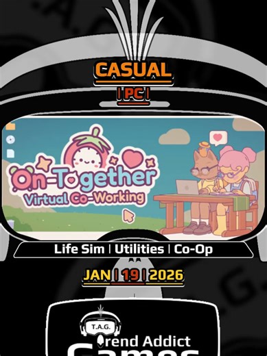 • On-Together: Virtual Co-Working • Casual | Life Sim | Utilities | Co-Op / PC Virtual co-working with digital pals while you work, study, and stay productive together. Developer: GigaPuff Publisher: Future Friends Games https://store.steampowered.com/app/3707400/OnTogether_Virtual_CoWorking/ Curated. Daily. T.A.G. Trend Addict Games (T.A.G.) recommends new PC games. We do not provide downloads. Please support the developers by purchasing through official platforms. Contact / Inquiries: trendadd