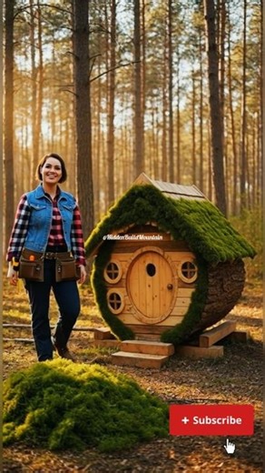 Building a Tiny Log House from Scratch | Female Carpenter | Primitive Woodworking #shorts