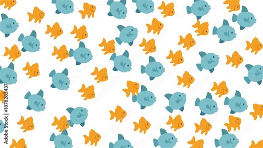 Seamless animated background of blue and yellow cartoon fish, designed for kids videos, nursery visuals, and educational motion graphics.