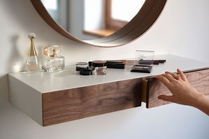 Minimalist White Floating Dressing Table / Vanity Shelf With Walnut Drawers - Etsy