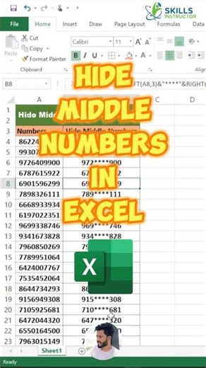 Hide Middle Numbers in Excel | Hide Characters | Ravi | #excel #exceltips #explore #ravi #shorts