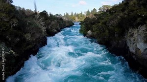 Slow mo view of Huka Falls on the Waikato River, draining from Lake Taupō in New Zealand Aotearoa