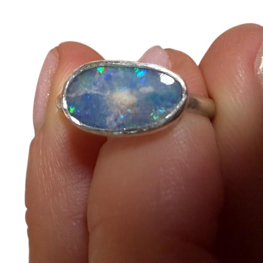 Blue Opal Australian Opal Ring 925 Silver Setting, Size 4 Pinky Ring R132 - Etsy