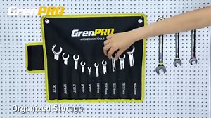 GRENPRO 6-Point Flare Nut Wrench Set – 10Pcs CR-V Steel Brake Line Wrench Kit for Cars & Trucks,Complete Standard (1/4"-7/8") and Metric (9-21mm) Sizes, Includes Storage Pouch & Identification Gauge