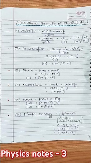 Class 11 Physics Chapter 1 Units and Dimensions handwritten notes, CBSE | JEE | NEET | BSEB | NCERT