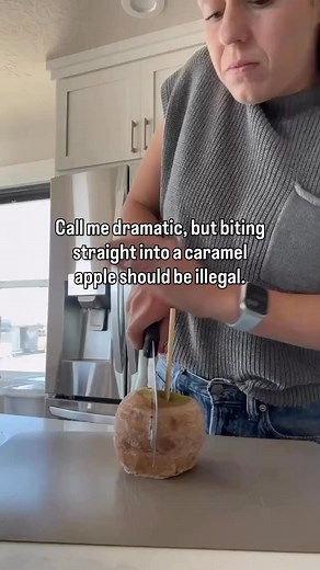 9.3M views · 42K reactions | imo there’s only one way to eat a caramel apple and that’s to CUT IT first. 來 I love slicing it because every single bite gets the perfect amount of caramel, and it’s way less messy. How do you like to eat your caramel apples? Cooking with Karli #funny #relatable #apple #caramelapple #autumn #fall #fallbaking #debate | Cooking with Karli | Facebook
